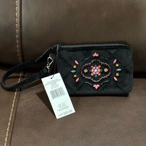 Vera Bradley Elegant Black Embroidered Wristlet